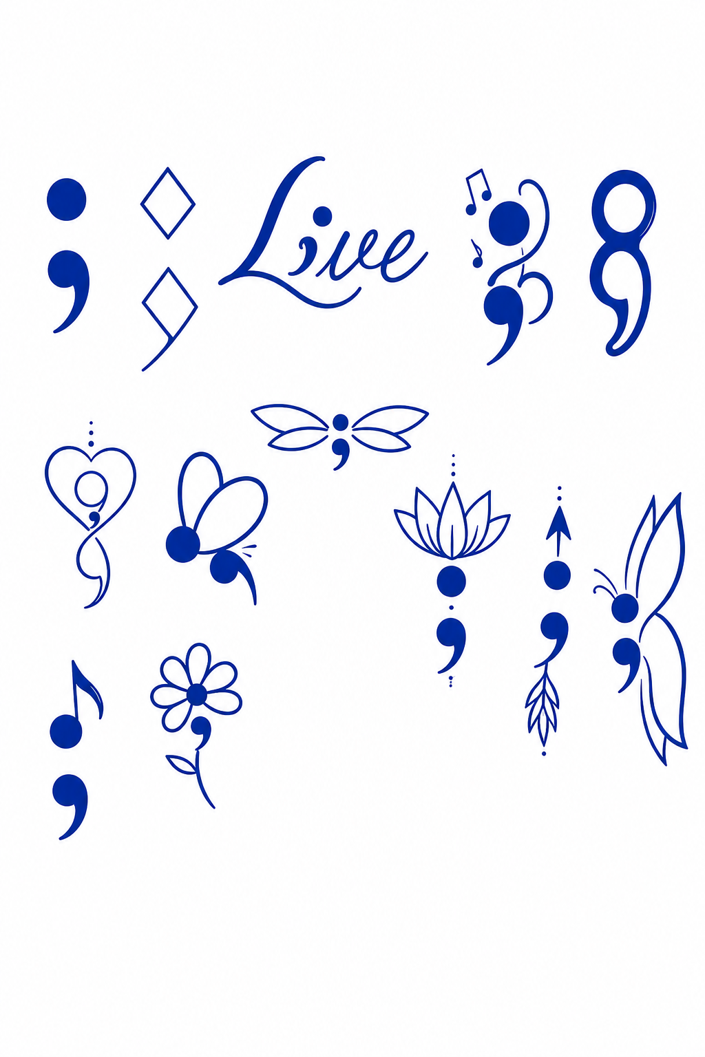 Blue live and nature-inspired flash designs on a white background