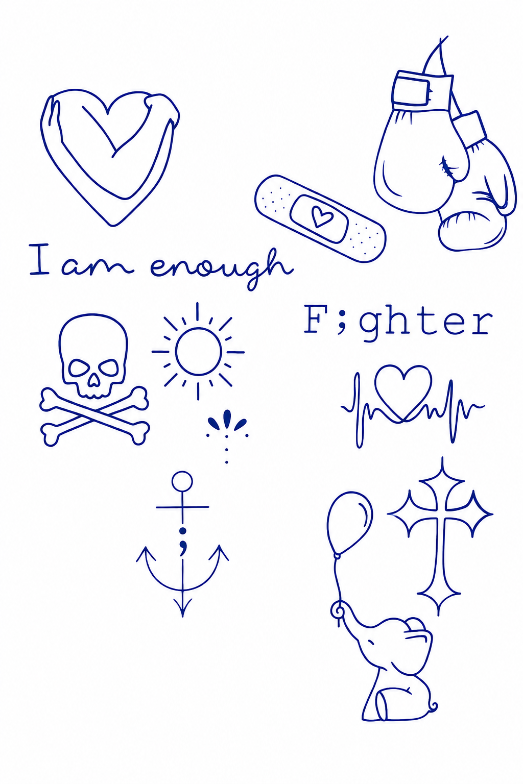 Blue hope, fighter, and enough flash designs on a white background