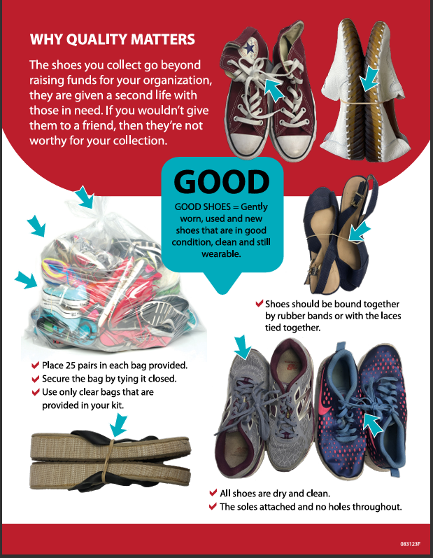 Examples of acceptable shoe donations &mdash; clean, paired, wearable
