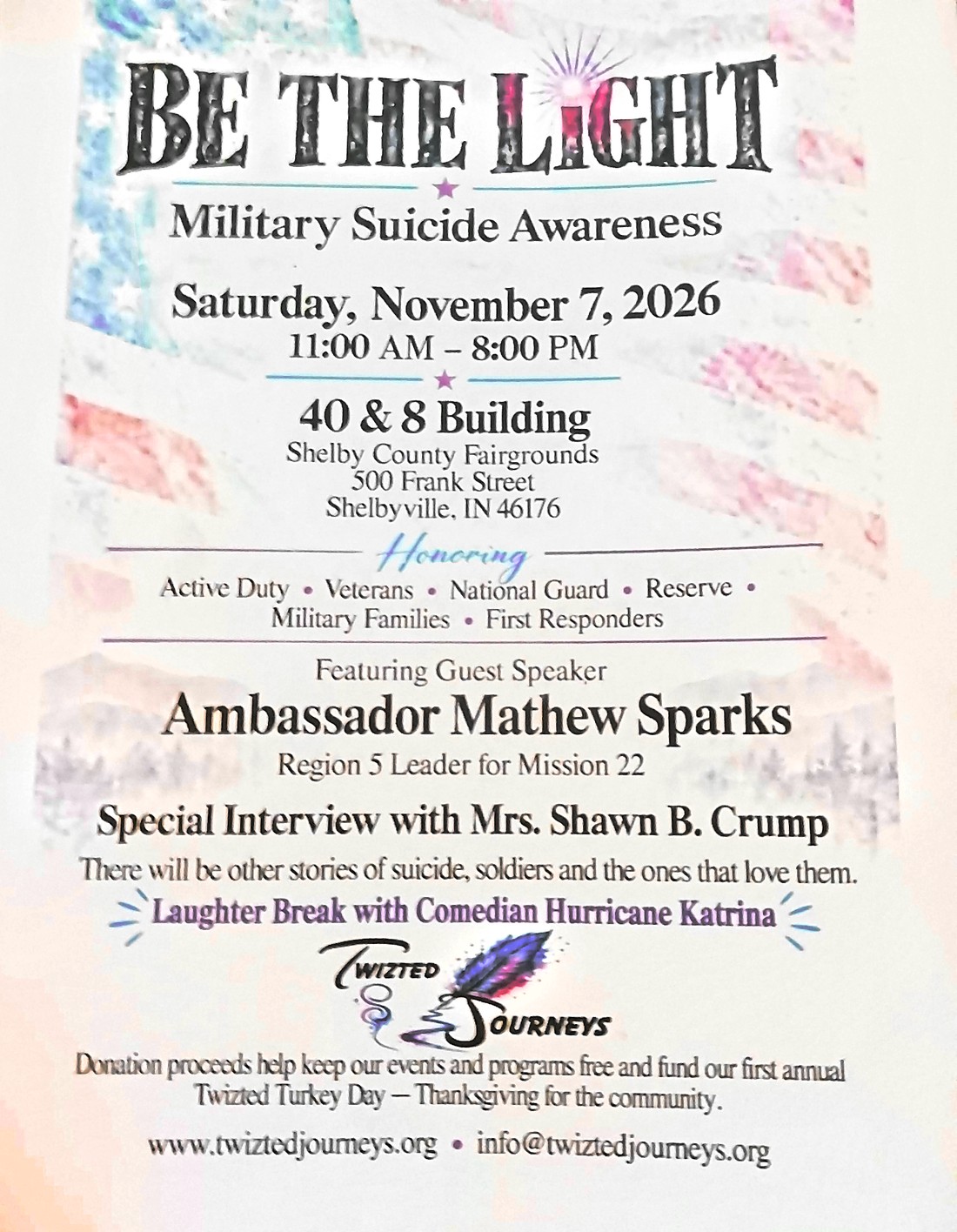 Be the Light Military Suicide Awareness event flyer
