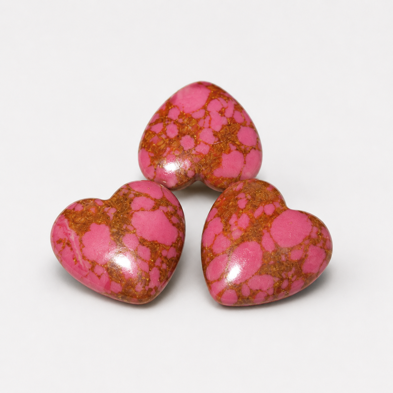 HPBC Pink Brecciated Jasper polished crystal heart pocket stones with natural matrix patterns