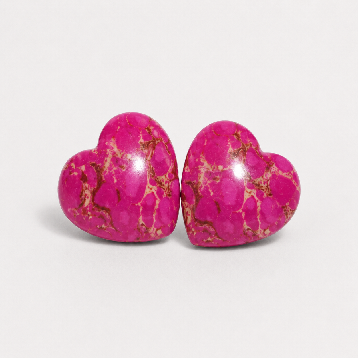 HPC2 Pink Composite Jasper polished crystal heart pocket stones with tan matrix patterns