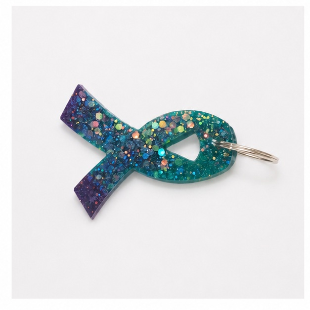 Twizted Deep Teal Galaxy Awareness Ribbon Keychain