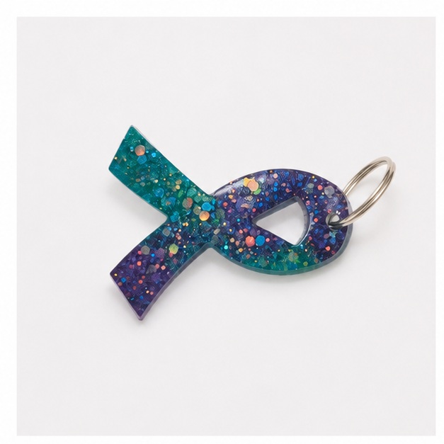 Twizted Midnight Teal Awareness Ribbon Keychain