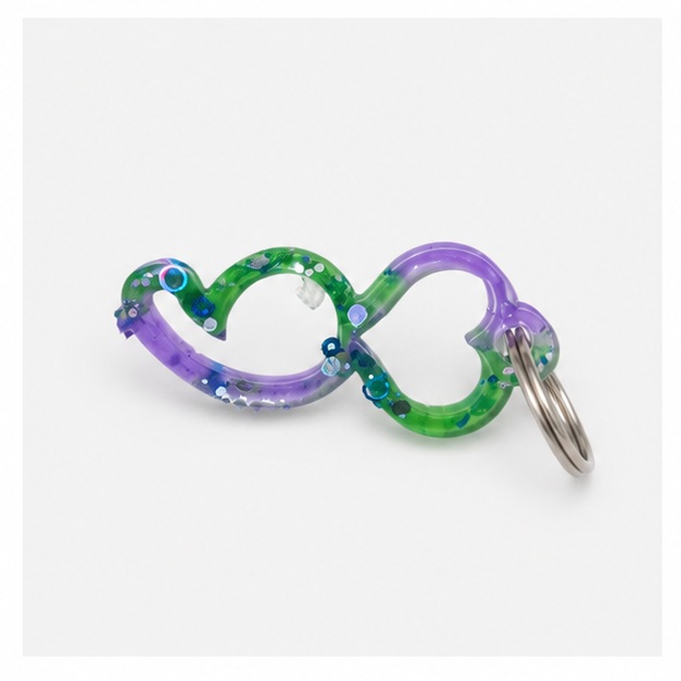 Twizted Purple & Green Semicolon Heart Keychain
