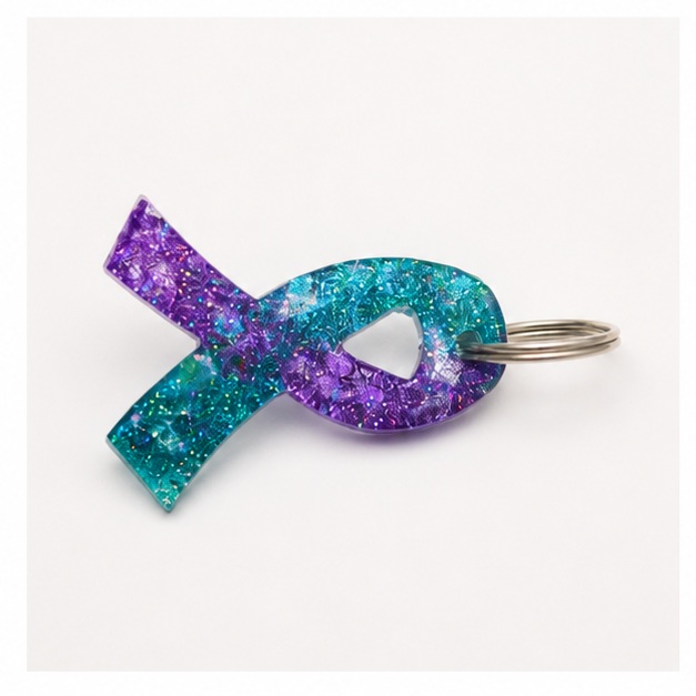 Twizted Purple & Teal Stardust Awareness Ribbon Keychain