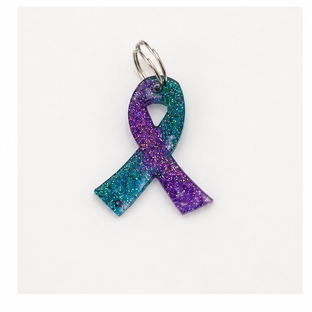 Twizted Signature Purple & Teal Awareness Ribbon Keychain