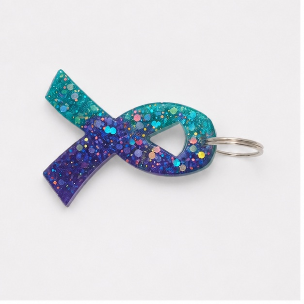 Twizted Teal & Purple Chunky Glitter Awareness Ribbon Keychain