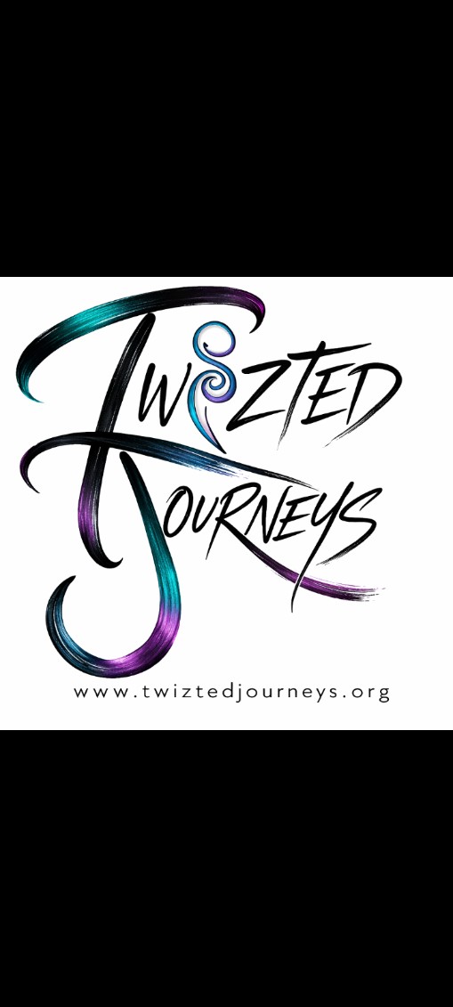 Twizted Journeys brush lettering logo &mdash; purple and teal